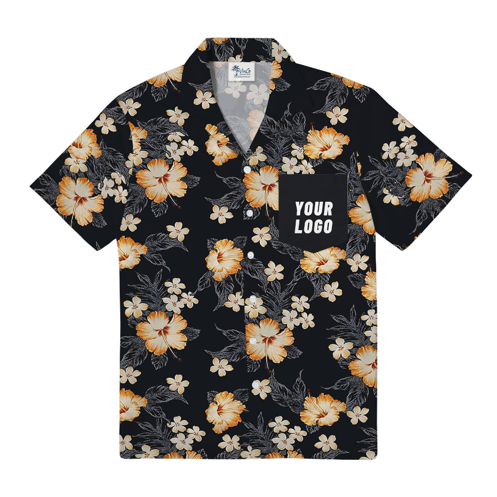 Custom Logo Pocket Hawaiian Shirt with Black Floral Design - variant image 1
