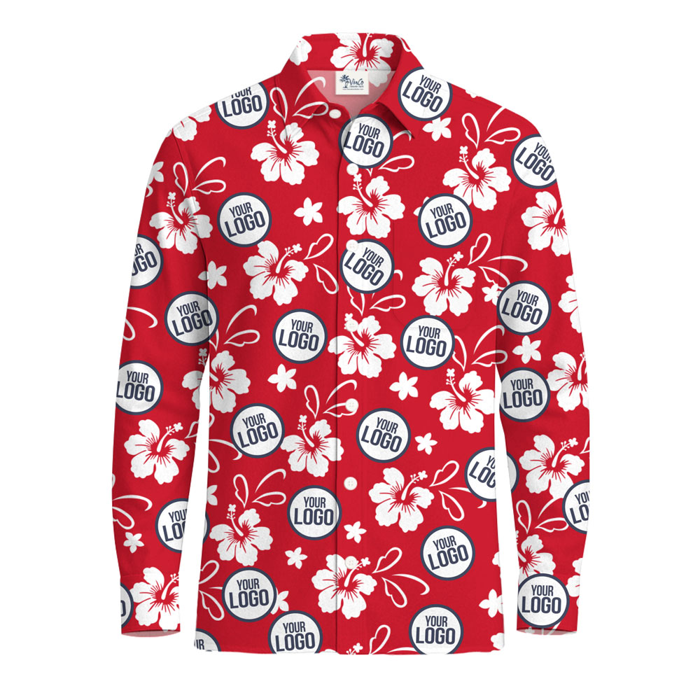 [Live Preview] Custom Logo White Tropical Floral Print Long Sleeve Shirts - variant image 1