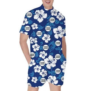 [Live Preview] Custom Logo Navy Hibiscus Print Romper