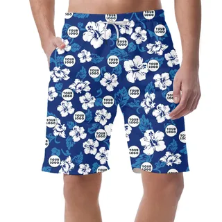 [Live Preview] Custom Logo Navy Hibiscus Print Shorts