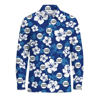 [Live Preview] Custom Logo Navy Hibiscus Print Long Sleeve Shirts