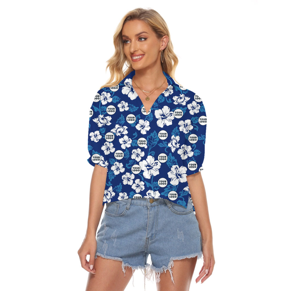 [Live Preview] Custom Logo Navy Hibiscus Print Crop Top - variant image 1
