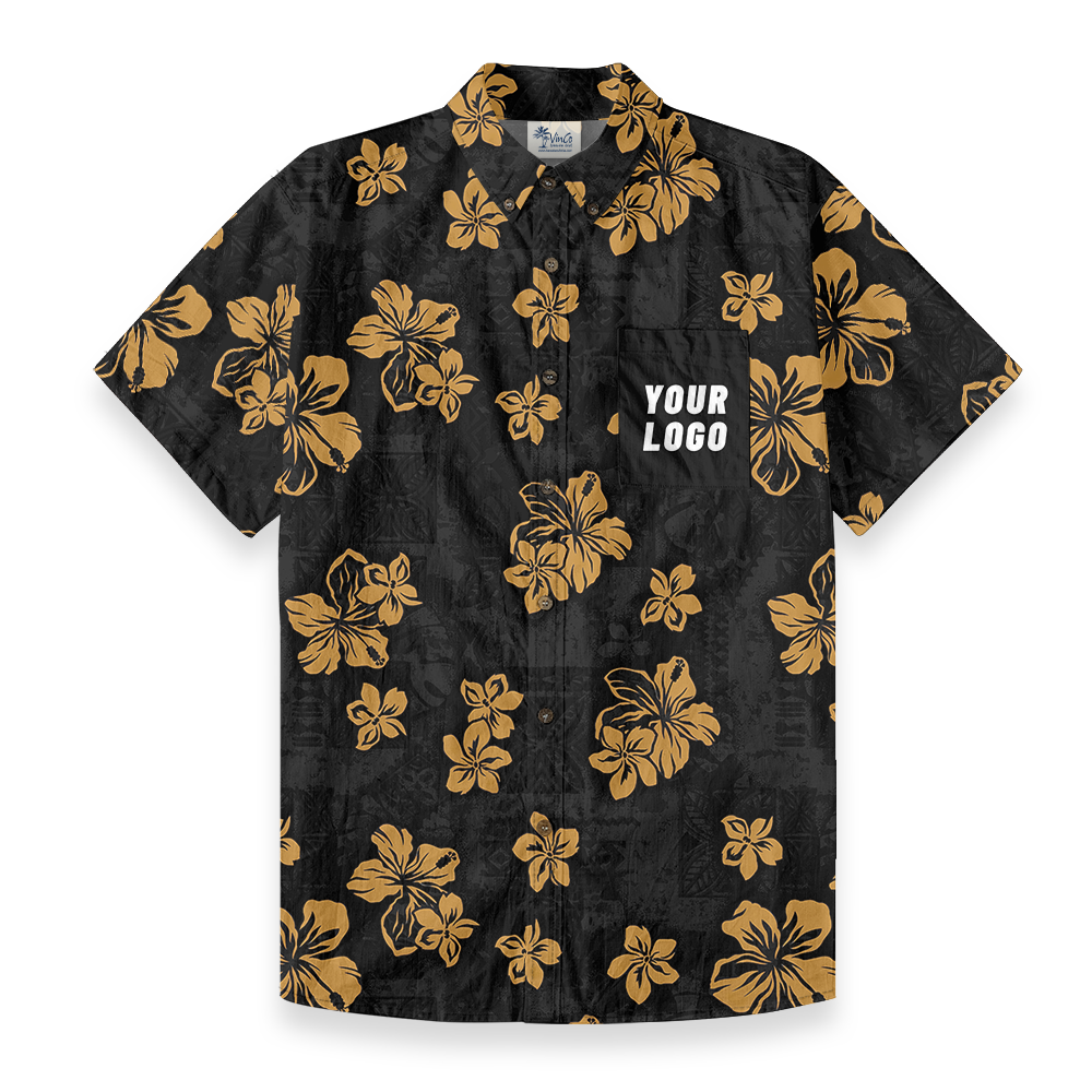 Black Hibiscus Custom Logo Chest Pocket Button Down Shirt - variant image 1