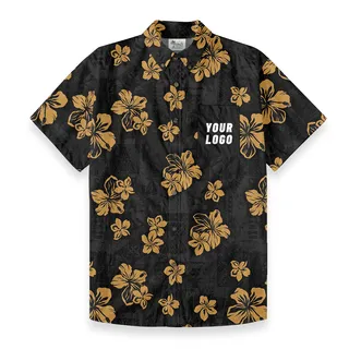 Black Hibiscus Custom Logo Chest Pocket Button Down Shirt