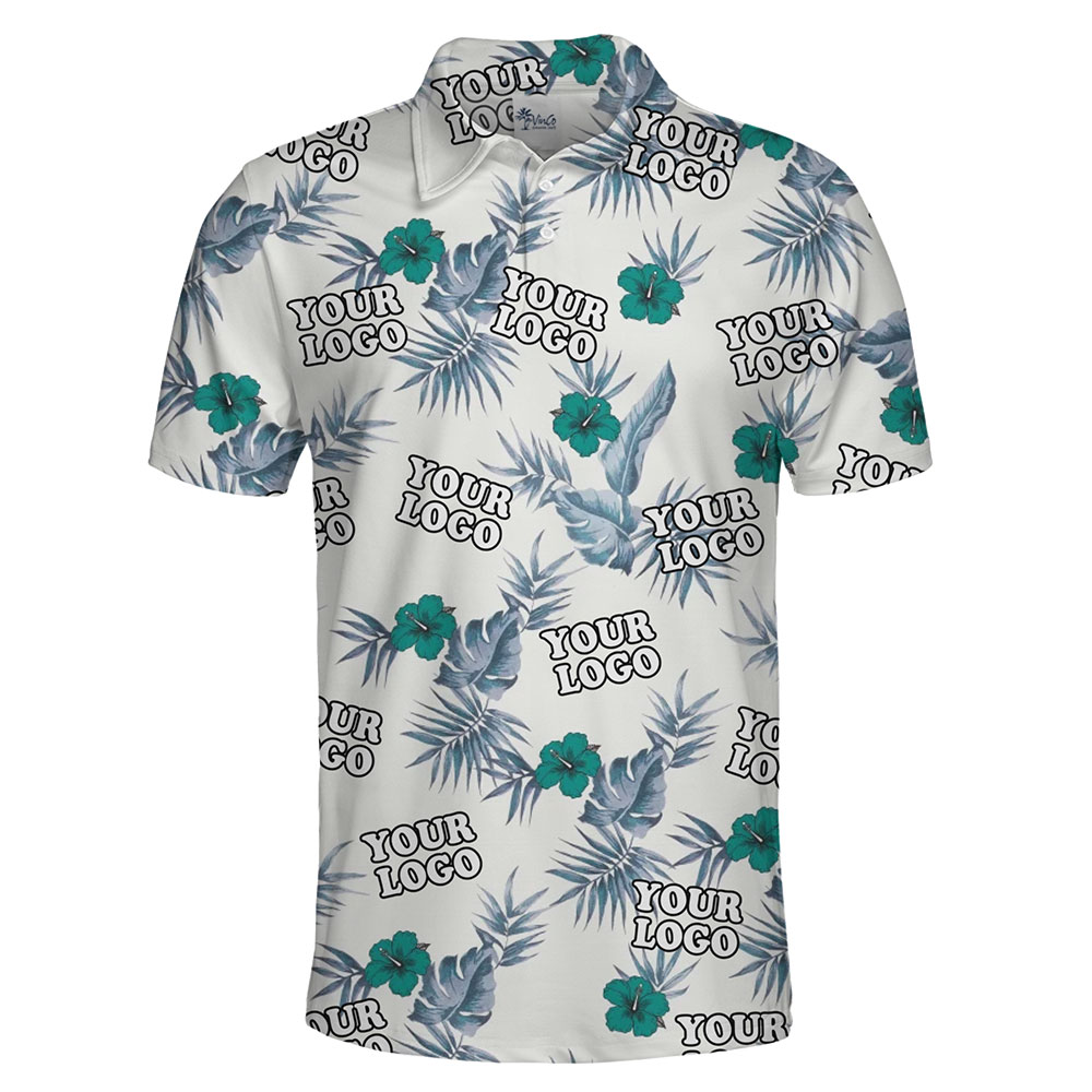 [Live Preview] Custom Logo White Tropical Foliage Polo Shirt