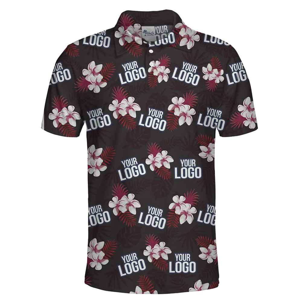 [Live Preview] Plumeria With Red Palm Leaf Custom Logo Polo Shirt