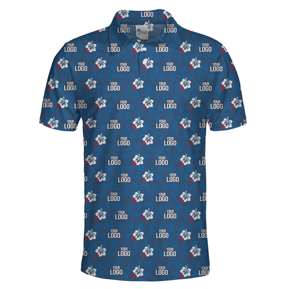 [Live Preview] Navy Custom Logo With Small Hibiscus Polo Shirt