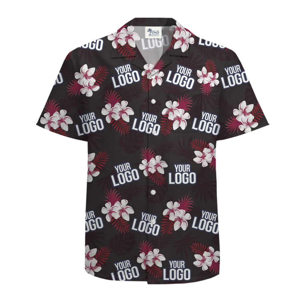 [Live Preview] Plumeria With Red Palm Leaf Custom Logo Hawaiian Shirt