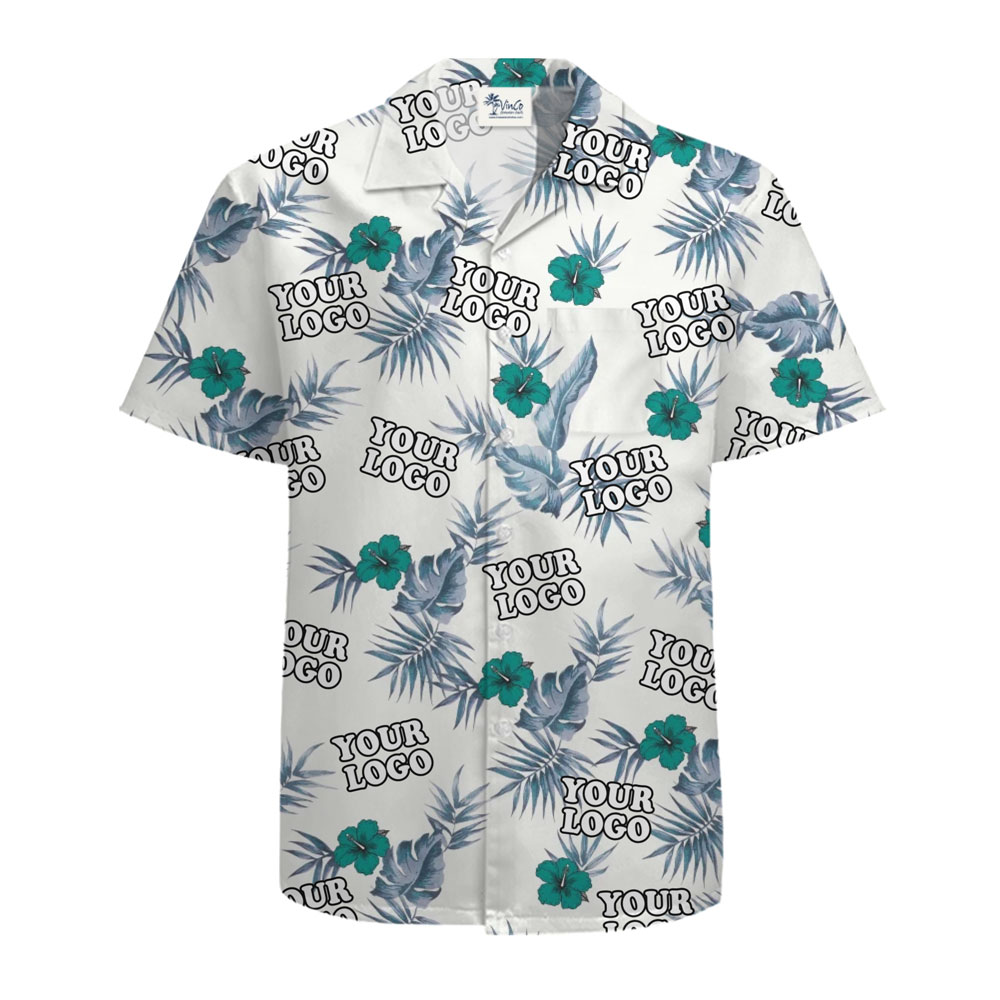 [Live Preview] Custom Logo White Tropical Foliage Hawaiian Shirt