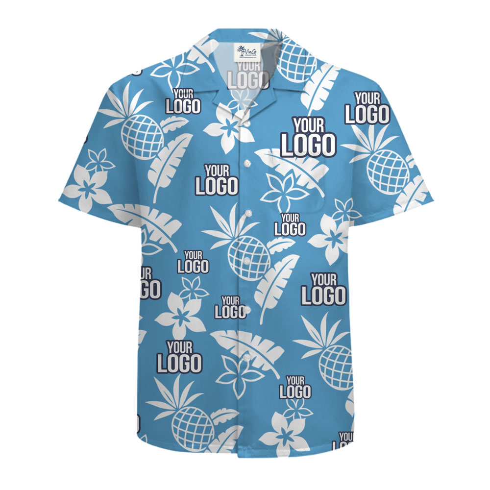 [Live Preview] Blue Tropical Pattern Custom Logo Hawaiian Shirt