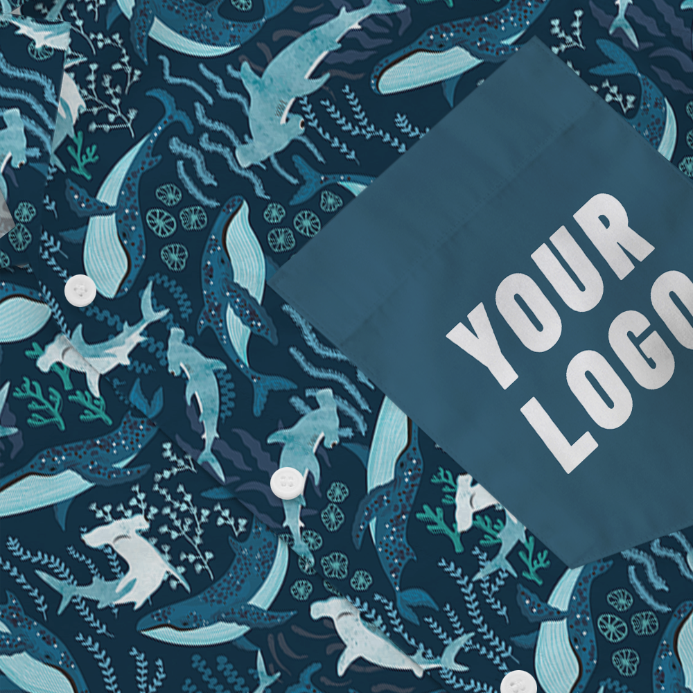 Custom Logo Pocket Hawaiian Shirt with Ocean Life Design