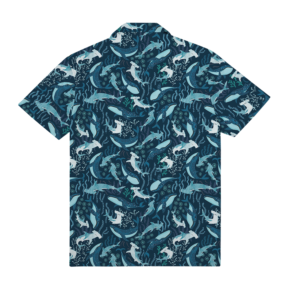 Custom Logo Pocket Hawaiian Shirt with Ocean Life Design