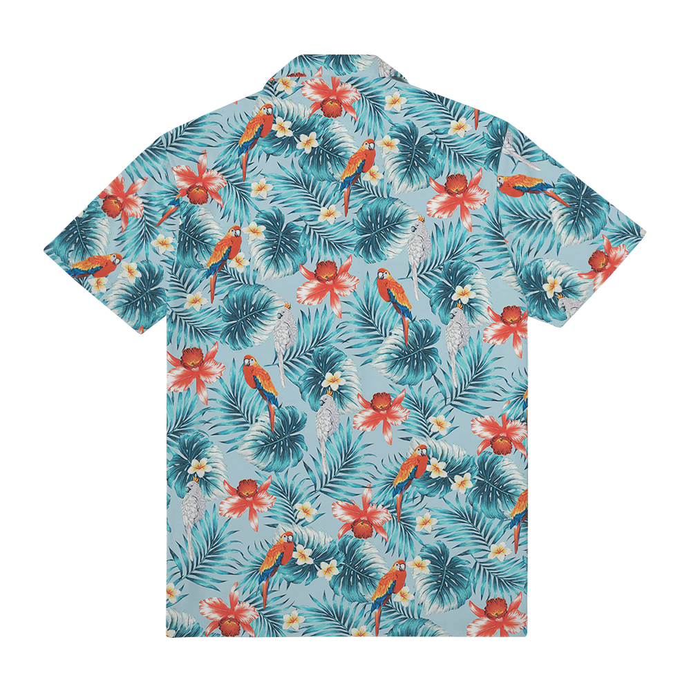 Custom Logo Pocket Hawaiian Shirt with Tropical Parrot Design