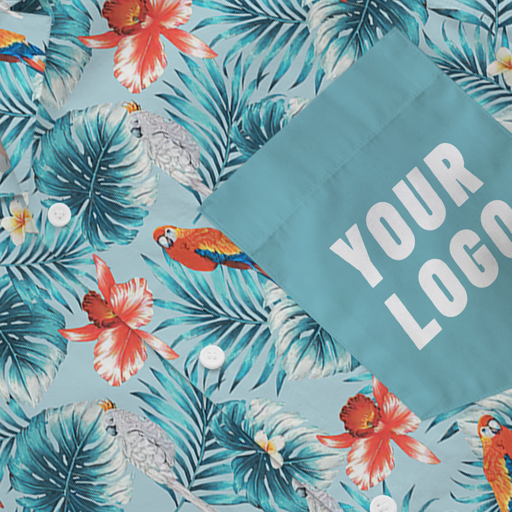Custom Logo Pocket Hawaiian Shirt with Tropical Parrot Design