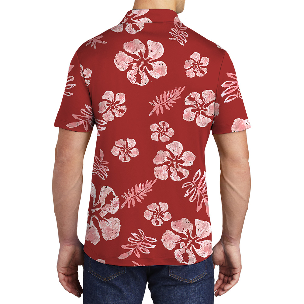 Tropical Custom Logo Red Hibiscus Polo Shirt