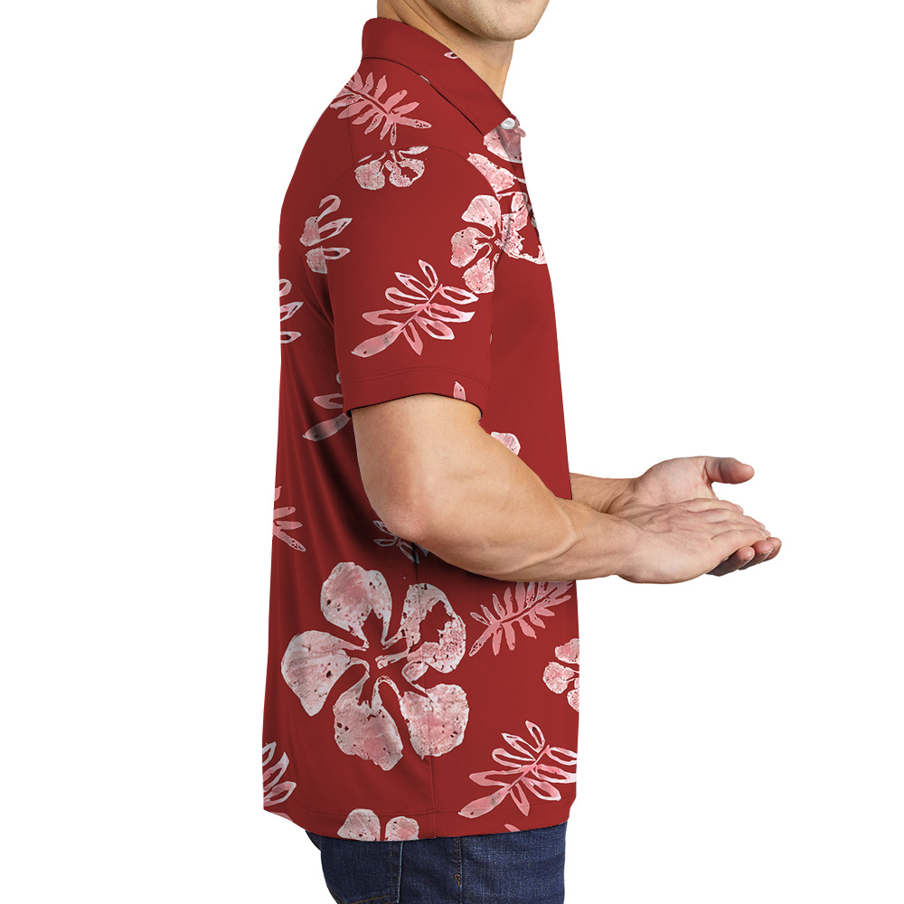 Tropical Custom Logo Red Hibiscus Polo Shirt