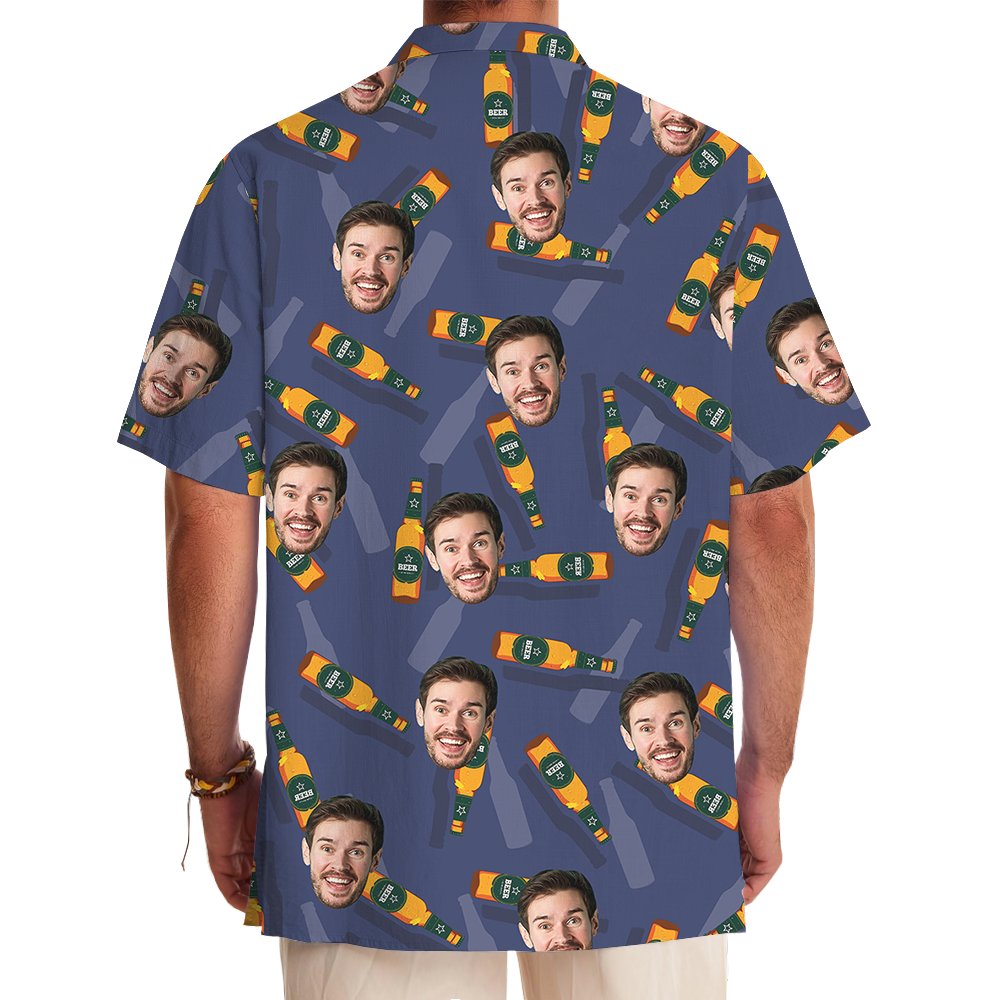 Blue Custom Face With Beer Hawaiian Shirt
