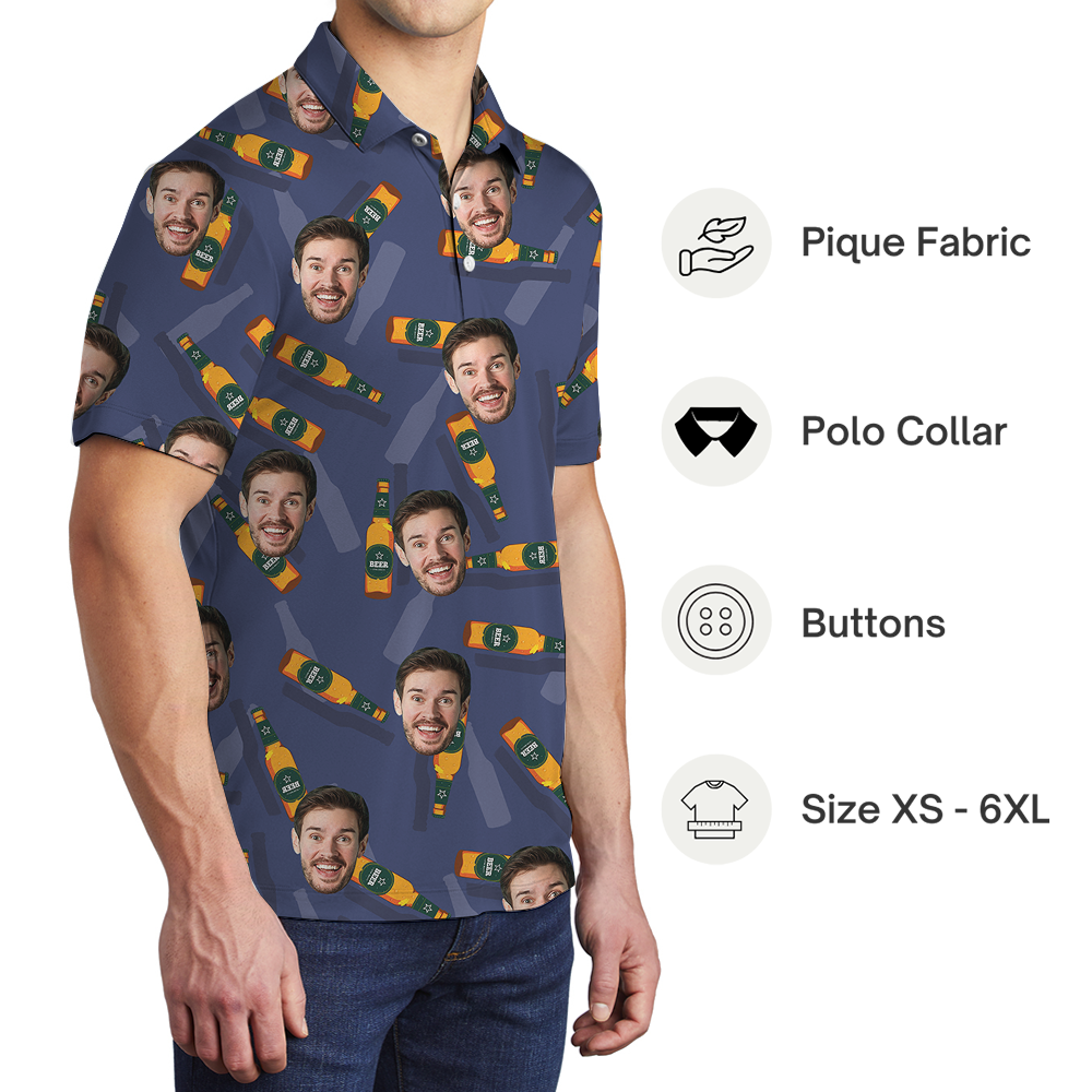 Blue Custom Face With Beer Polo Shirt