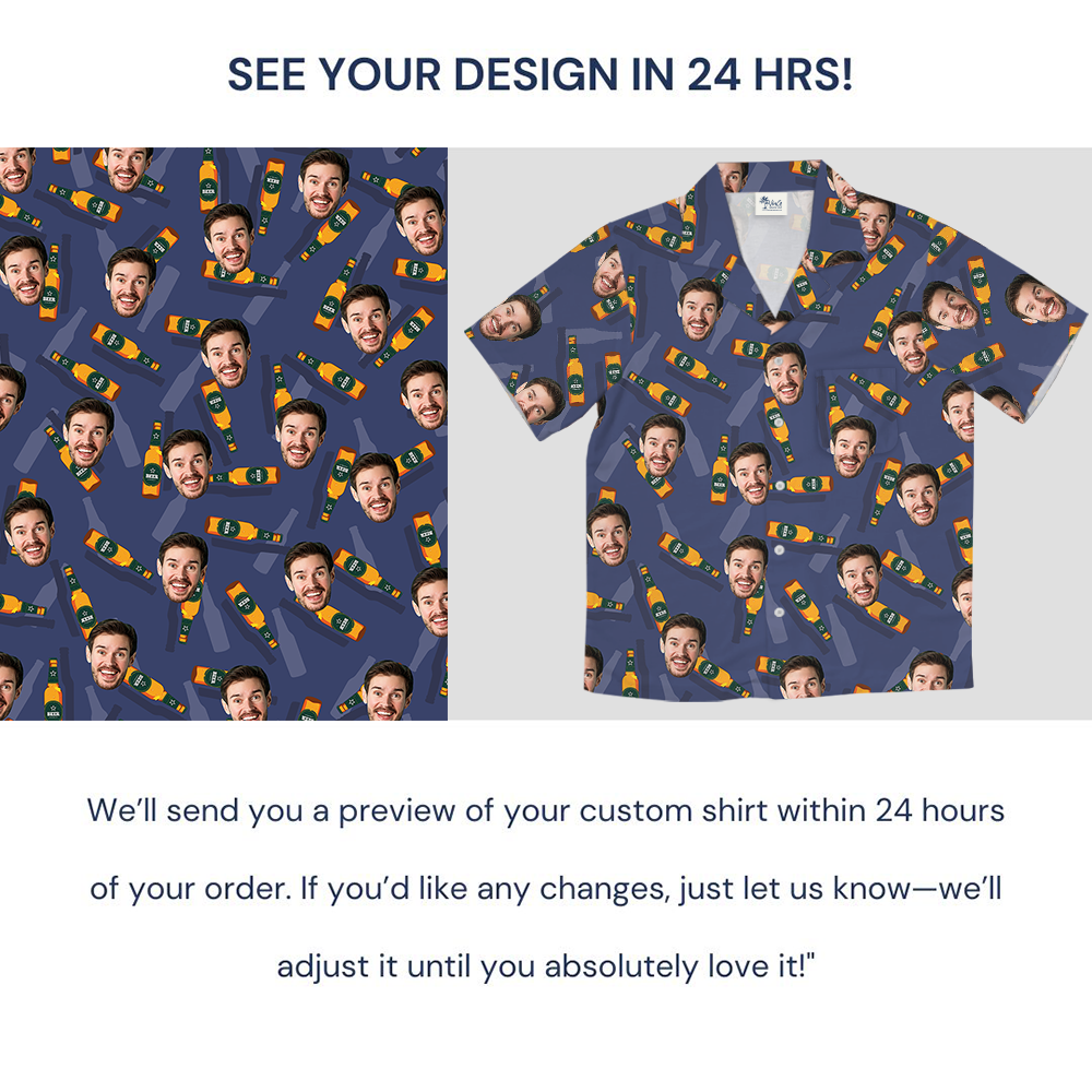 Blue Custom Face With Beer Hawaiian Shirt