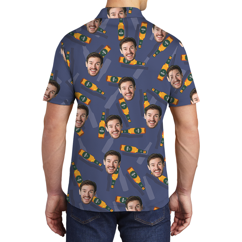 Blue Custom Face With Beer Polo Shirt