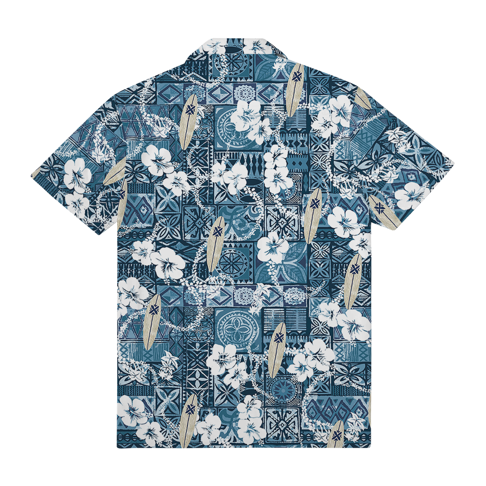 Custom Logo Pocket Hawaiian Shirt with Blue Surf Design