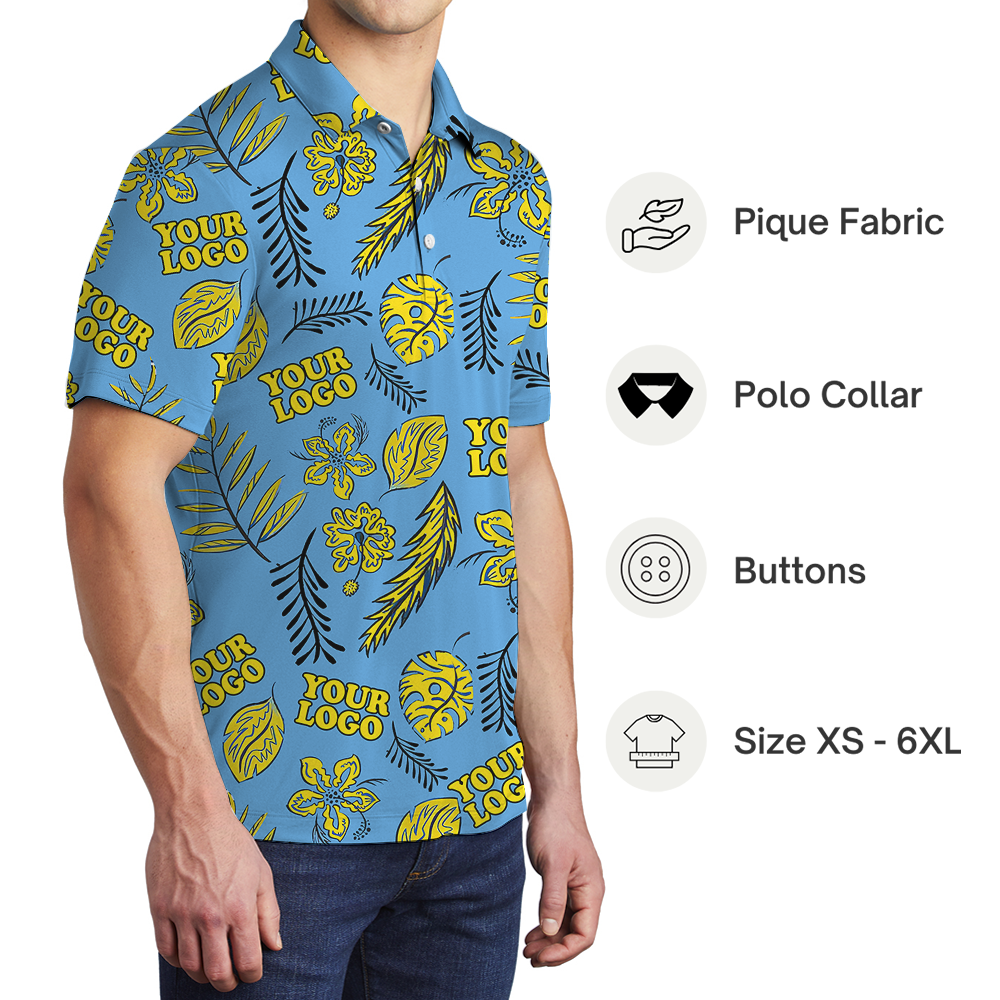 Custom Logo Polo Shirt With Tropical Pattern