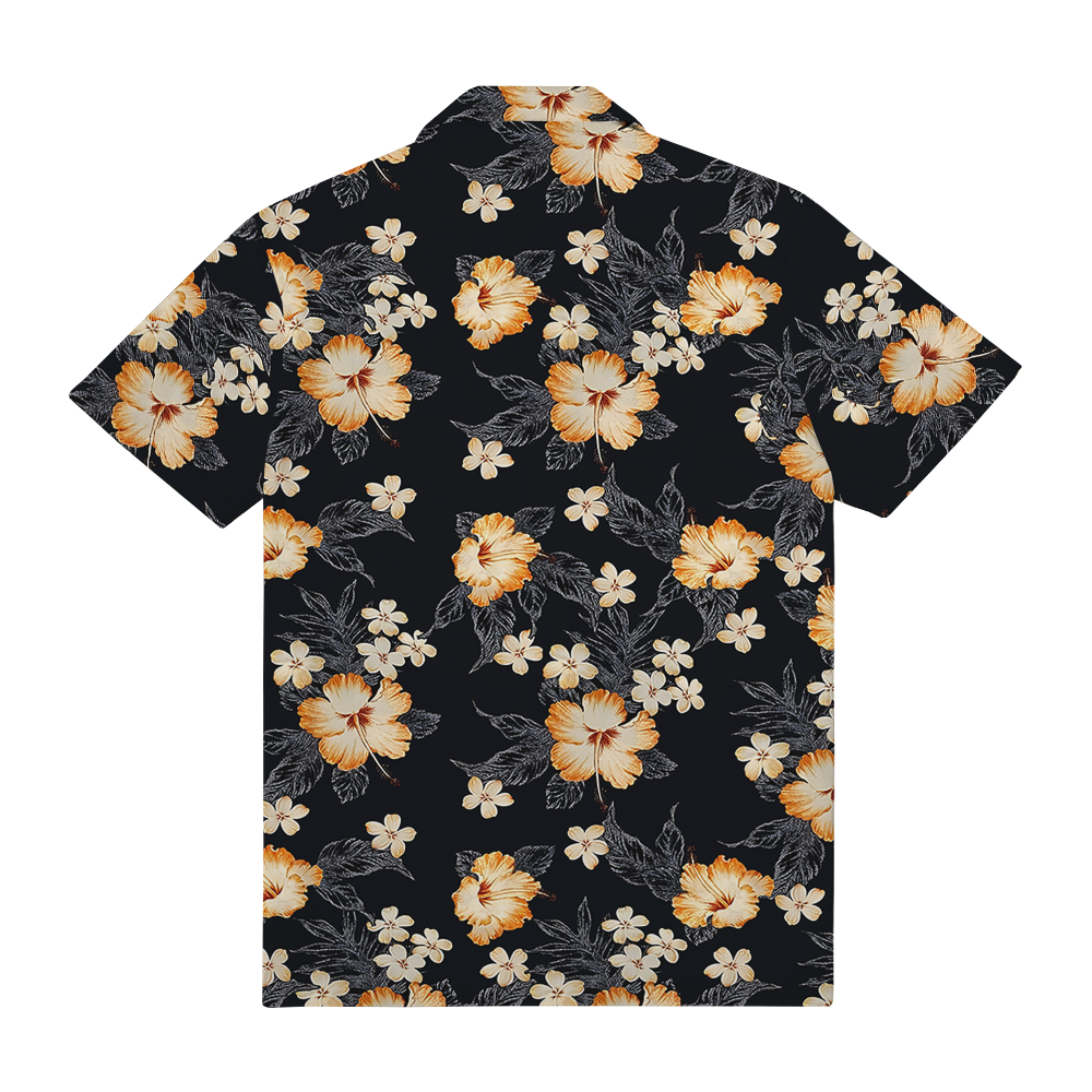 Custom Logo Pocket Hawaiian Shirt with Black Floral Design