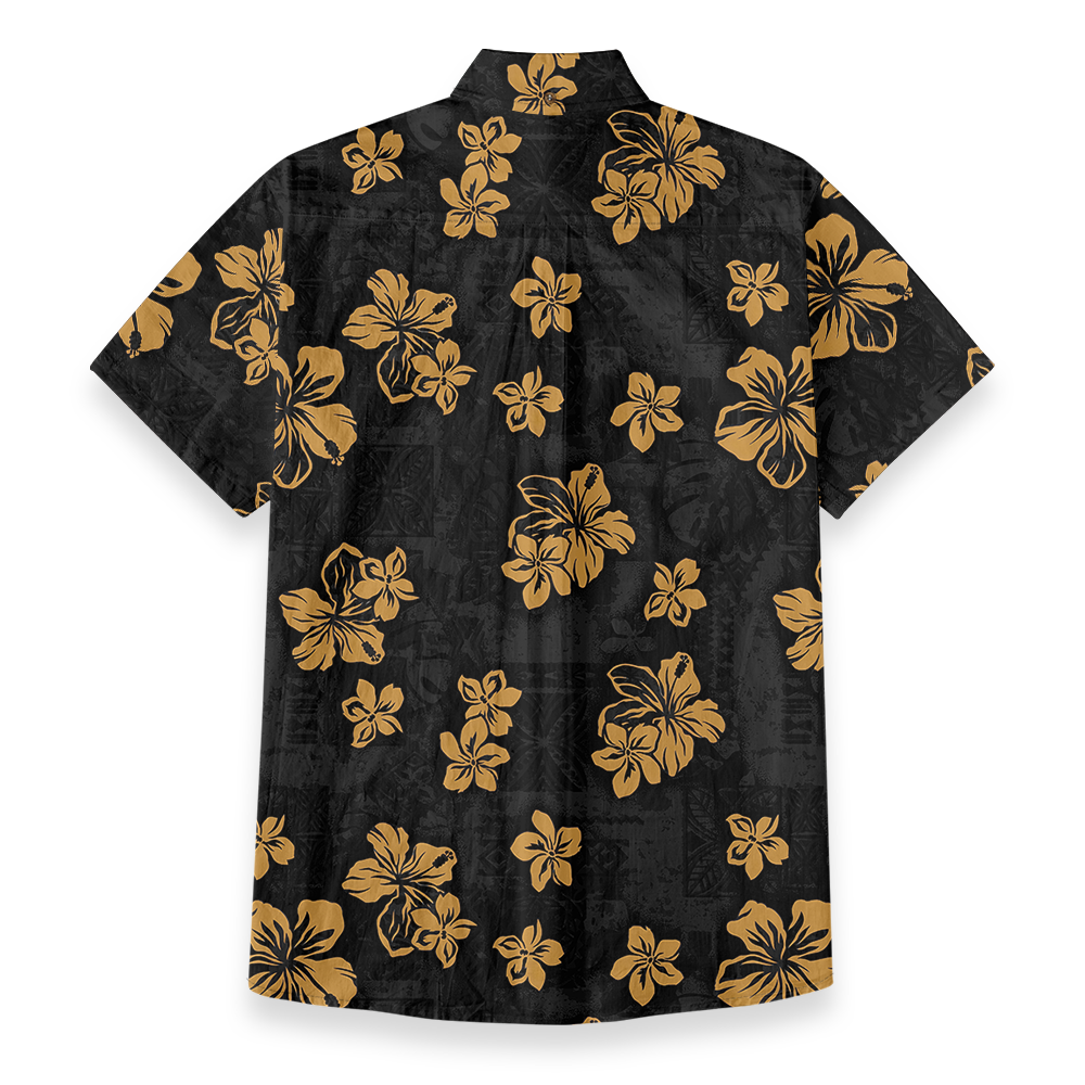Black Hibiscus Custom Logo Chest Pocket Button Down Shirt