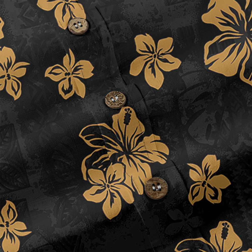 Black Hibiscus Custom Logo Chest Pocket Button Down Shirt