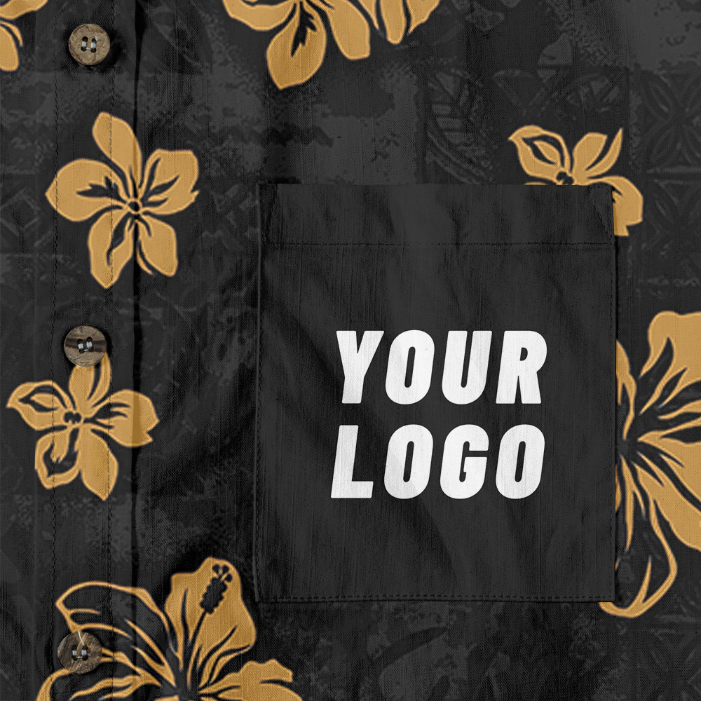 Black Hibiscus Custom Logo Chest Pocket Button Down Shirt