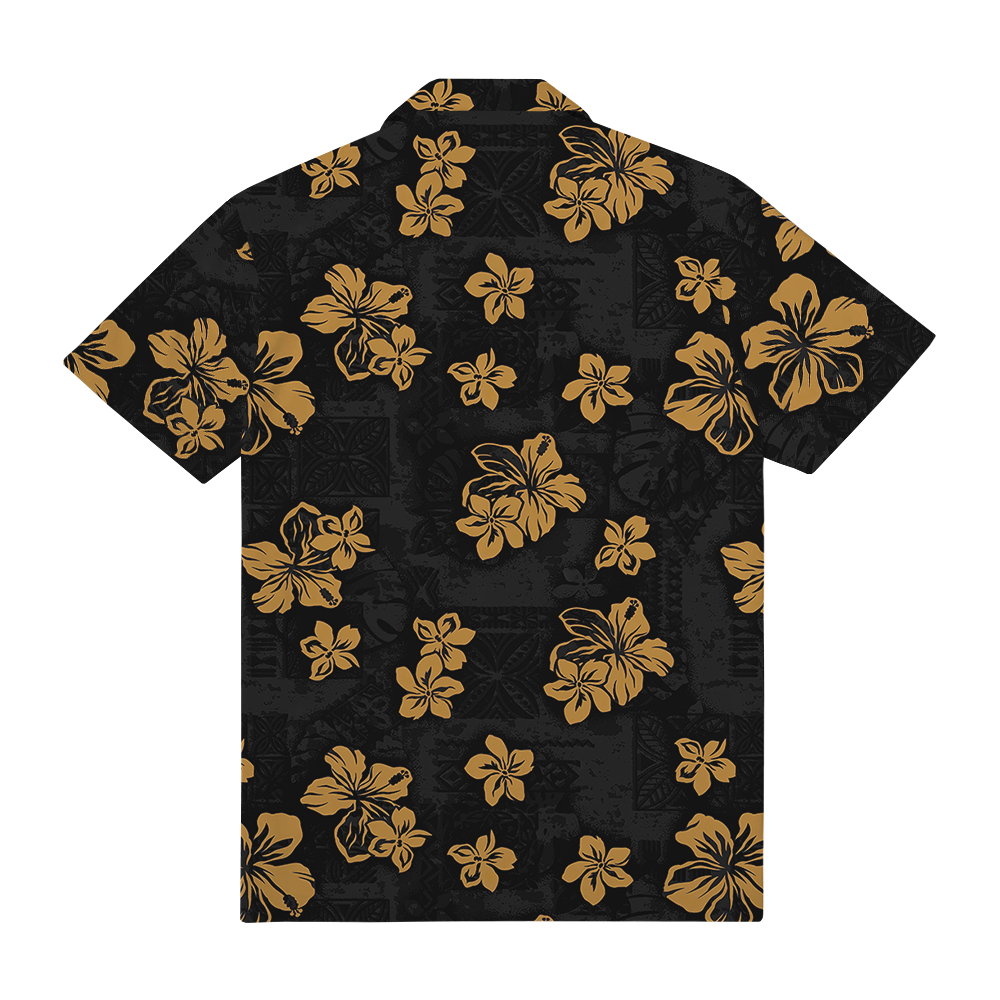 Custom Logo Pocket Hawaiian Shirt in Black Floral Print