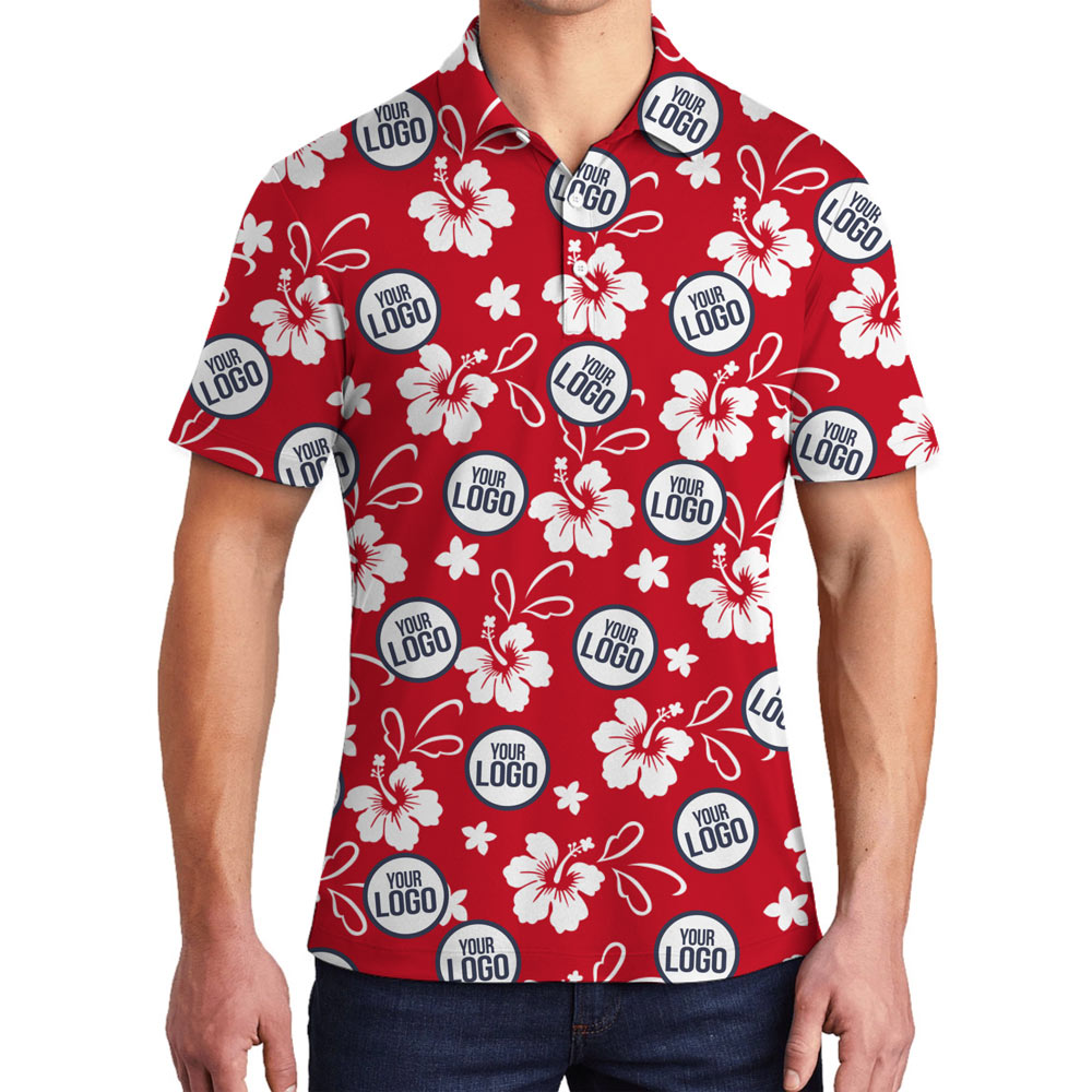 [Live Preview] Custom Color And Logo Hibiscus Collared Polo Shirt - variant image 1