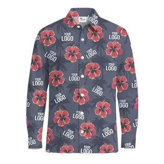 [Live Preview] Custom Logo Hibiscus And Palm Tree Print Long Sleeve Shirts