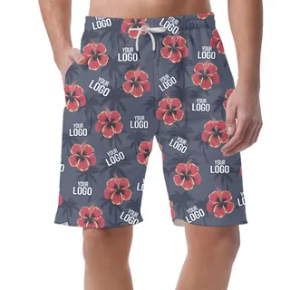 [Live Preview] Custom Logo Hibiscus And Palm Tree Print Shorts