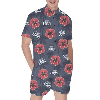 [Live Preview]Custom Logo Hibiscus And Palm Tree Print Romper