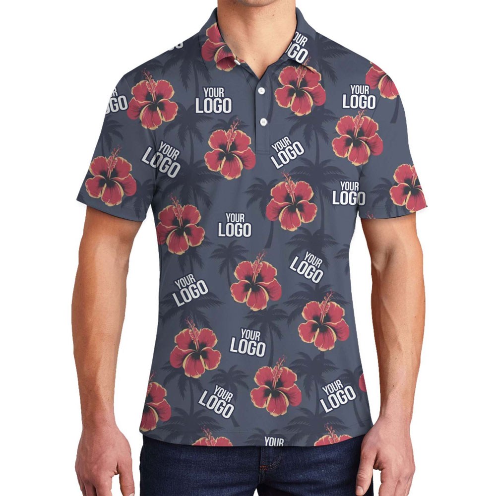 [Live Preview]Custom Logo Hibiscus And Palm Tree Print Polo Shirt - variant image 1