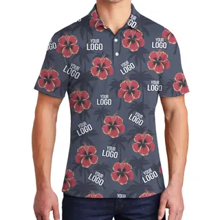 [Live Preview]Custom Logo Hibiscus And Palm Tree Print Polo Shirt