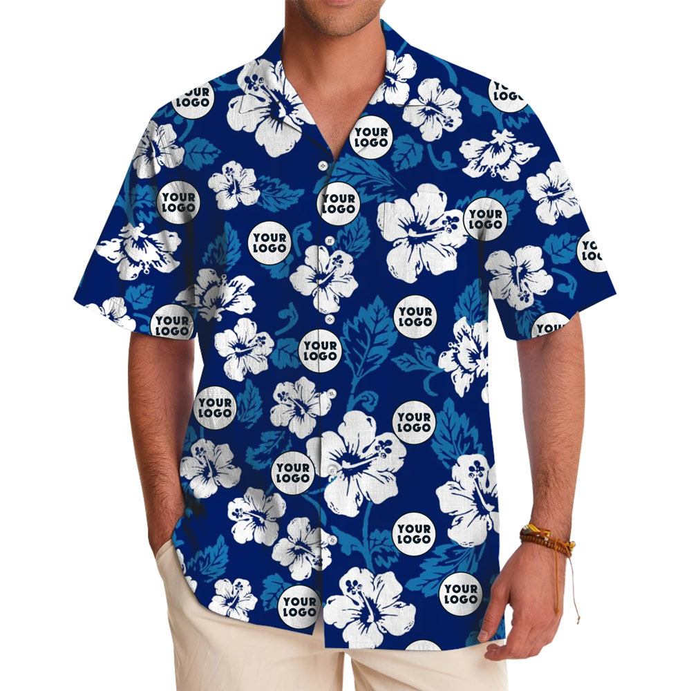 [Live Preview] Blue Custom Hawaiian Shirt With Company Logo - variant image 1
