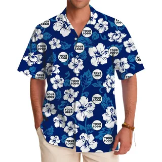[Live Preview] Blue Custom Hawaiian Shirt With Company Logo