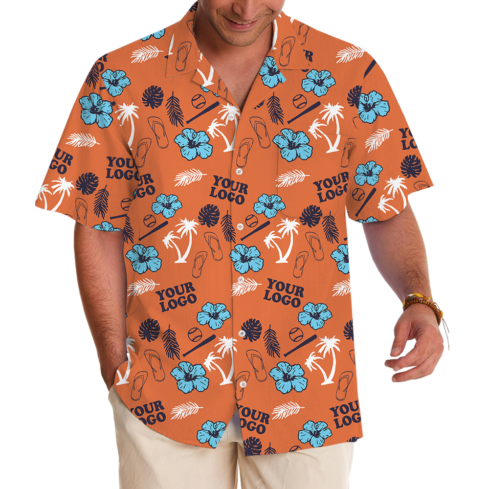 Custom Logo Orange Baseball Themed Hawaiian Shirt - variant image 1
