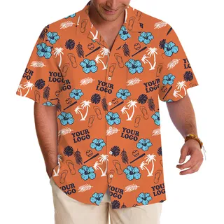 Custom Logo Orange Baseball Themed Hawaiian Shirt