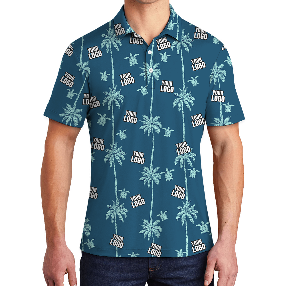 White Polo Coconut And Sea Turtle Shirt With Custom Logo - variant image 1