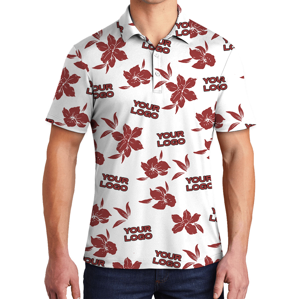 Custom Logo White Basic Red Hibiscus Polo Shirt - variant image 1