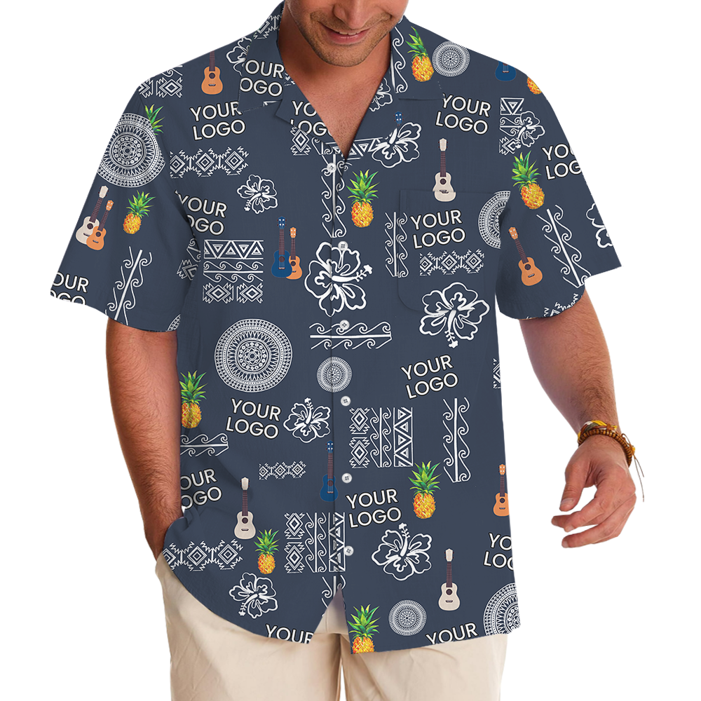 Navy Pineapple Hawaiian Shirt With Custom Logo - variant image 1