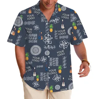 Navy Pineapple Hawaiian Shirt With Custom Logo
