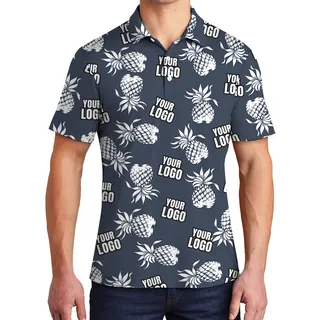 Vintage Custom Logo Navy Pineapple Polo Shirt