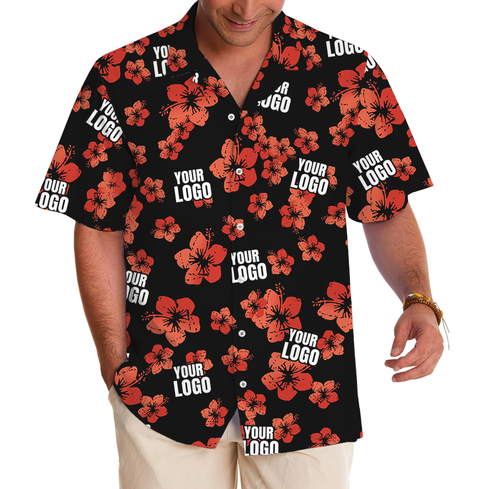 Vintage Custom Logo Black And Red Hibiscus Hawaiian Shirt - variant image 1
