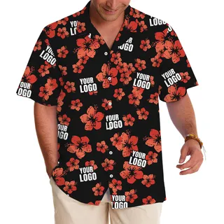 Vintage Custom Logo Black And Red Hibiscus Hawaiian Shirt