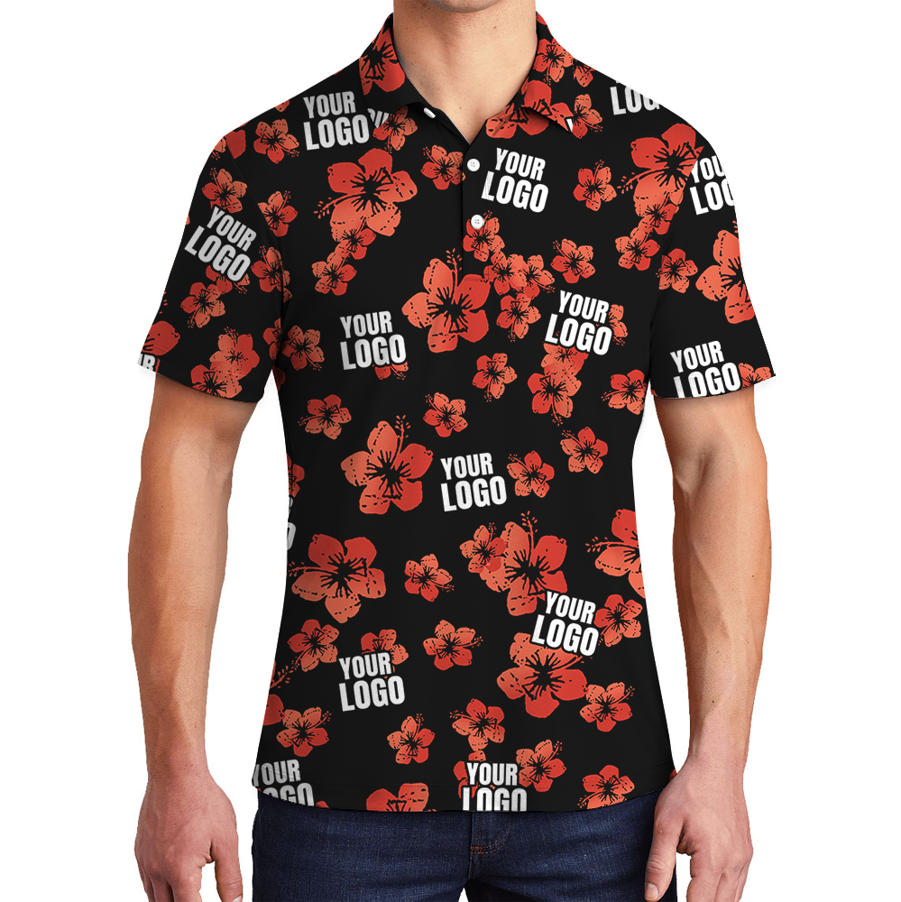 Vintage Custom Logo Black And Red Hibiscus Polo Shirt - variant image 1