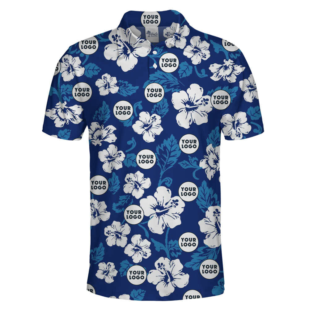 [Live Preview] Blue Hawaiian Button Up Shirt With Custom Logo